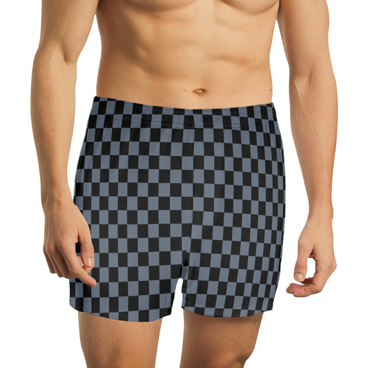 Grey Black Checkered Men Pajama Shorts, Check Short Sleep Lounge PJ Bottoms Sleepwear Boxer Shorts Male Guys Pyjamas Soft