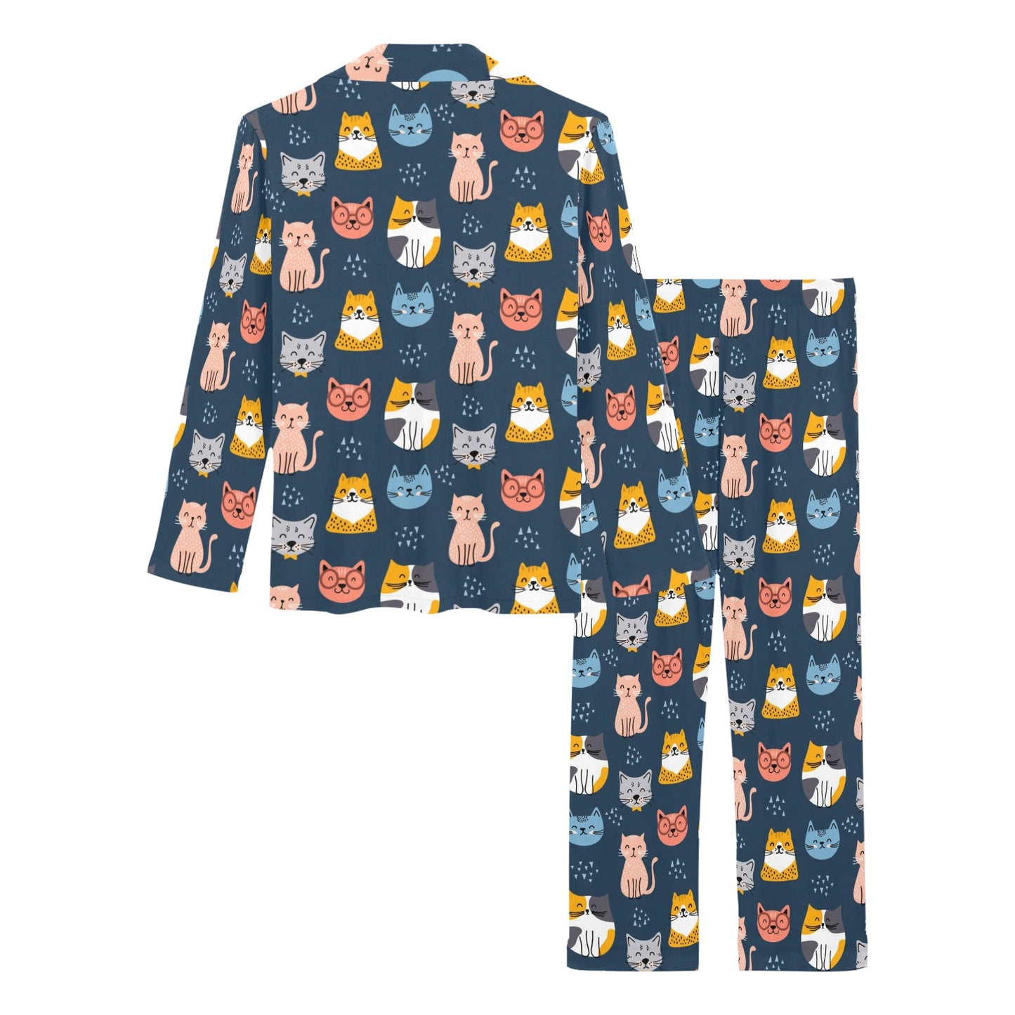 Cats Women Pajama Set, Kitten Ladies Female 2 Piece Pants Print Top PJs Holiday Long Sleeve Sleep Sleepwear Cute Adults Nightwear