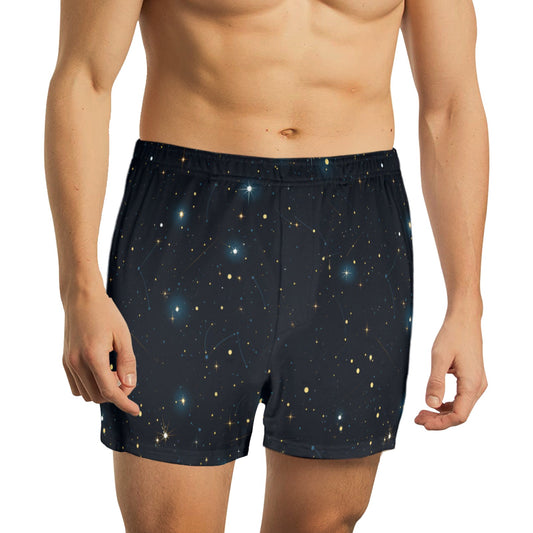 Constellation Men Pajama Shorts, Space Stars Galaxy Short Sleep Lounge PJ Bottoms Sleepwear Boxer Shorts Male Guys Pyjamas Soft