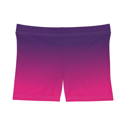 Pink Purple Ombre Women Shorts, Gradient Tie Dye Yoga Biker Sport Workout Gym Festival Running Moisture Wicking Ladies Bottoms