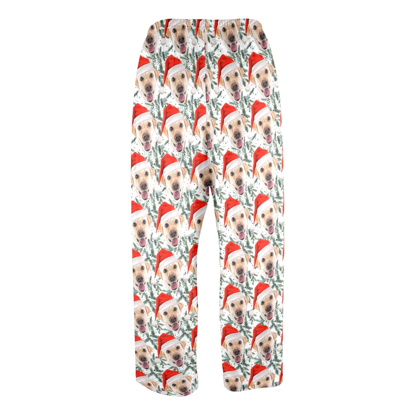 Custom Dog Men Pajamas Pants, Santa Hat Christmas Holidays Personalized PJ Pet Cat Funny Pockets Trousers Guys Family Matching Trousers