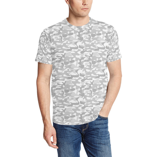 White Camo TShirt, Light Grey Camouflage Print Designer Lightweight Crewneck Men Male Women Tee Top Summer Short Sleeve Shirt