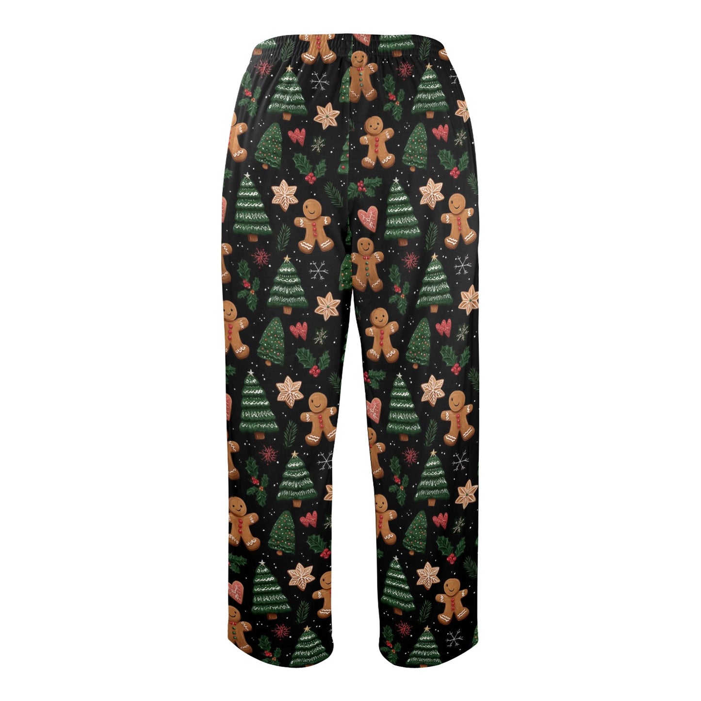 Gingerbread man Christmas Men Pajamas Pants, Black Green Festive Trees Xmas PJ Pockets Sleep Lounge Trousers Guys Male Sleepwear Bottoms