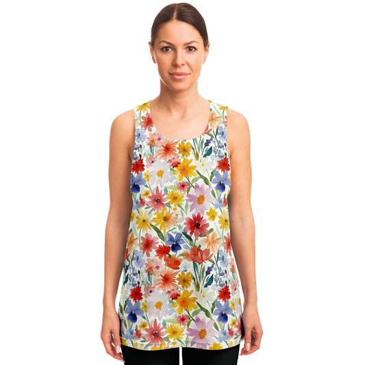 Floral Watercolor Women Unisex Tank Top, Flowers Spring Festival Yoga Workout Sexy Summer Muscle Sleeveless Shirt