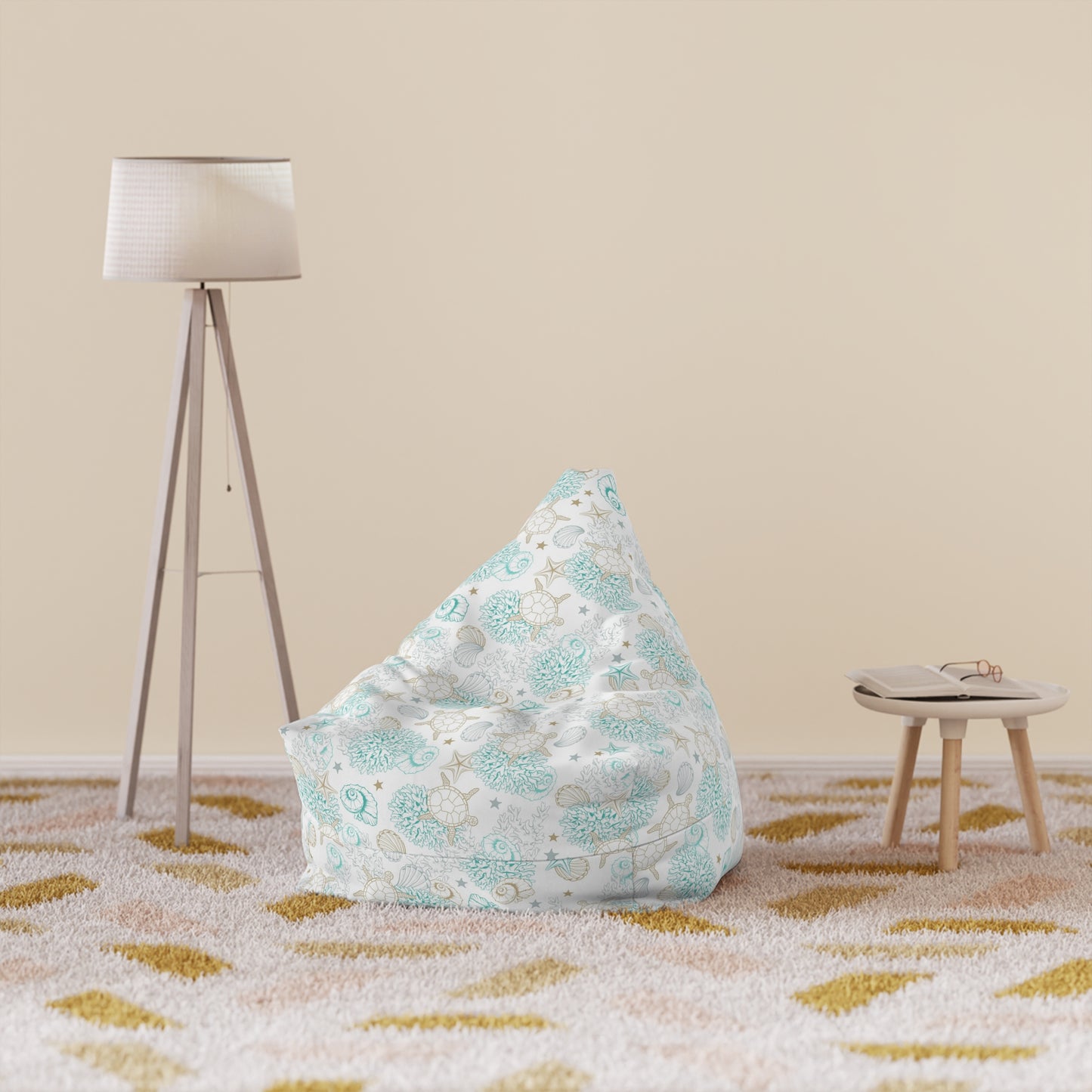 Turtle Bean Bag Chair Cover, Coastal Beach Ocean Washable Triangle Small Large Adult Children Kids Sofa Apartment Dorm Decor Unfilled Sack