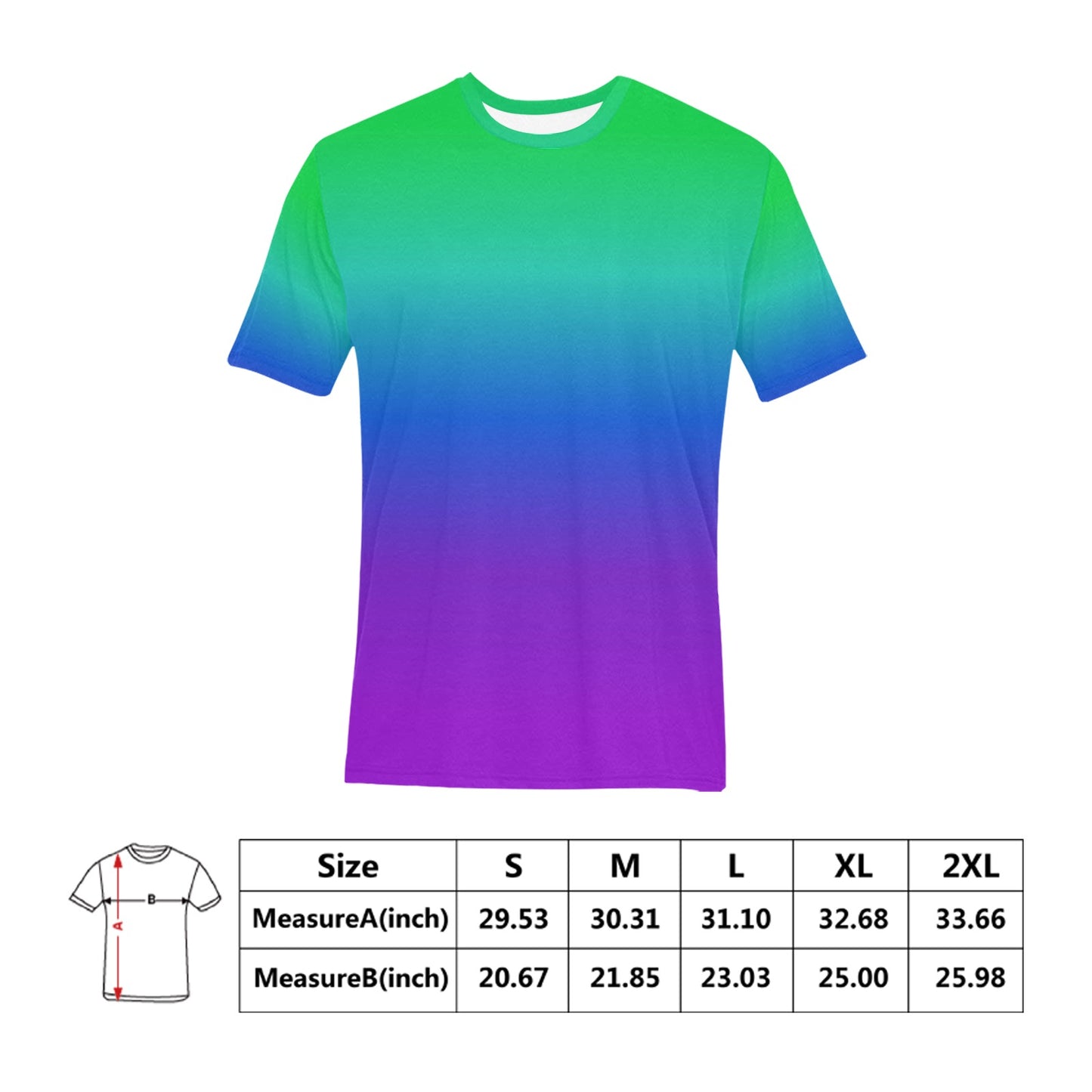 Green Blue Purple Ombre Tshirt, Gradient Tie dye Designer Graphic Aesthetic Lightweight Crewneck Men Women Tee Top Short Sleeve Shirt
