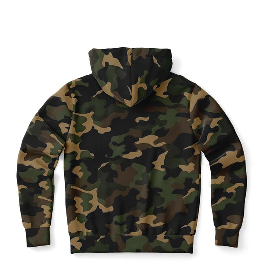 Brown Green Camo Zip Up Hoodie, Black Camouflage Full Zipper Pocket Men Women Unisex Adult Aesthetic Cotton Fleece Hooded Sweatshirt
