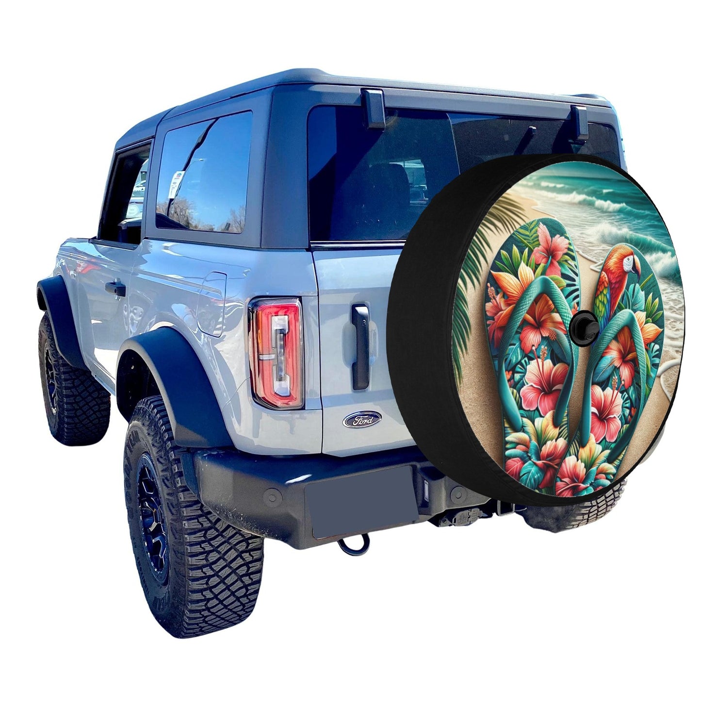 Beach Flip Flops Sun Spare Tire Cover, Ocean Backup Camera Hole Rear Wheel Car Accessories Palm Tree Unique Design Back Aesthetic Men Women - Starcove Fashion