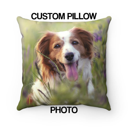 Personalized Pet Photo Filled Pillow with Insert, Dog Cat Square Throw Decorative Cover Room Décor Couch Cushion Gift