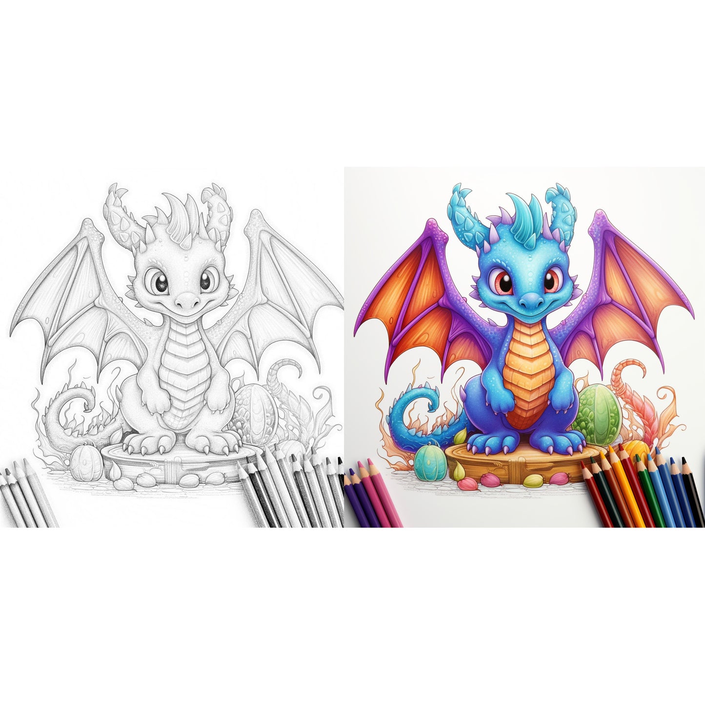 Cute Dragons Coloring Pages, PDF Book Baby Animals Fantasy Printable Digital Download Adult Children Boys Girls Kids Sheets