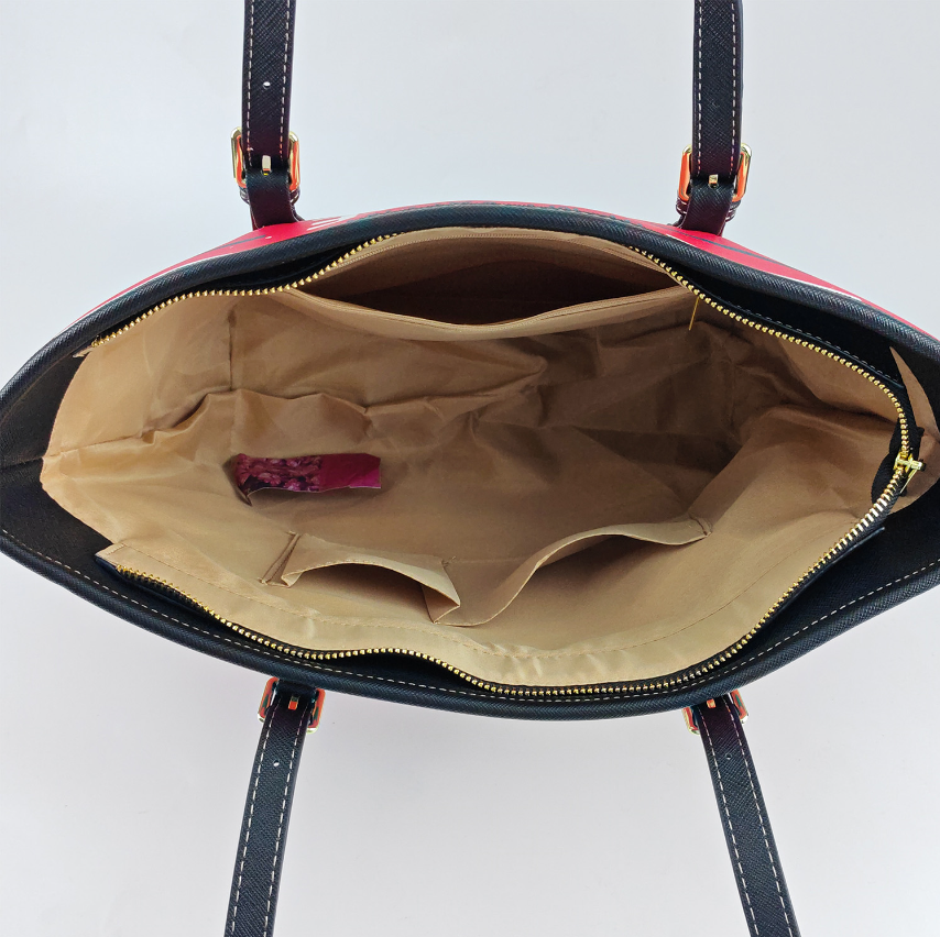 Mushroom Tote Bag Purse, Colorful Psychedelic Witchy Art Women Vegan Leather Handbag Zip on Top Designer Handmade Shoulder Ladies Bag