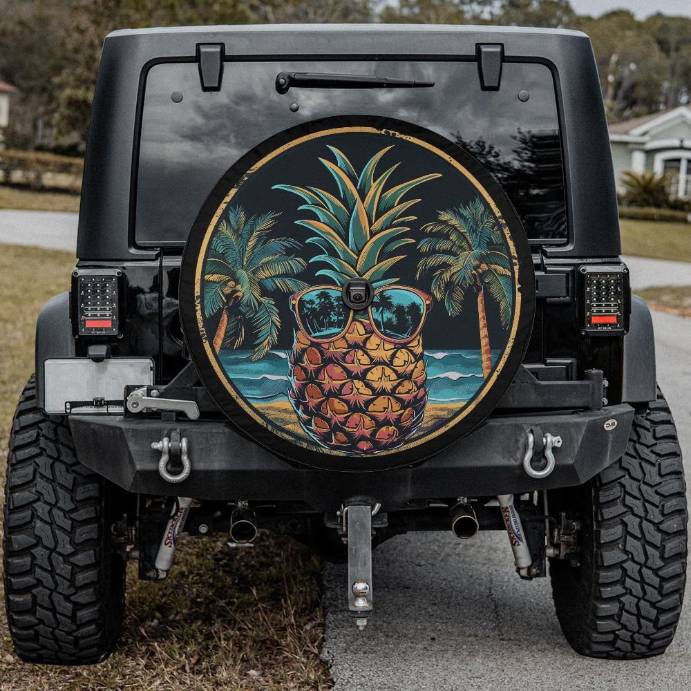 Pineapple Spare Tire Cover, Sunglasses Beach Ocean Palm Tree Backup Camera Hole Rear Wheel Car Accessories Unique Design Back Men Women