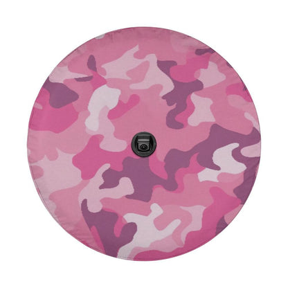 Pink Camo Spare Tire Cover, Camouflage Backup Camera Hole Unique Back Extra Wheel Cars RV Men Women Girls Trailer Campers