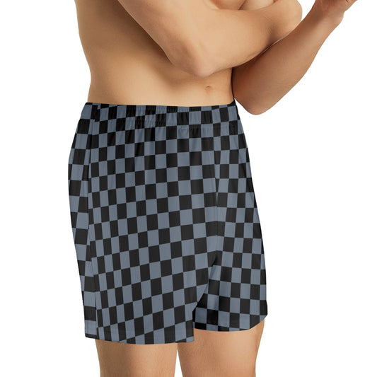 Grey Black Checkered Men Pajama Shorts, Check Short Sleep Lounge PJ Bottoms Sleepwear Boxer Shorts Male Guys Pyjamas Soft