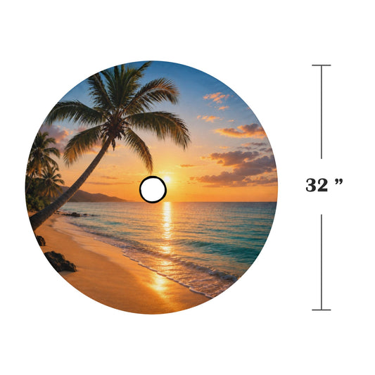 Beach Spare Tire Cover, Sunset Backup Camera Hole Rear Wheel Accessories Sun Tropical Palm Trees Waves Custom Unique Trailer Camper RV Back