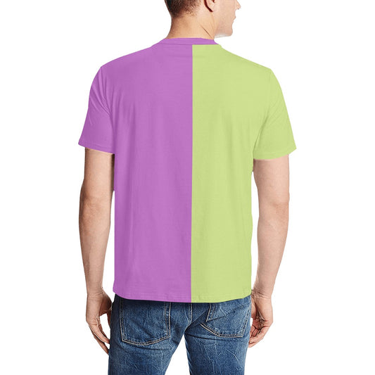 Half Green Half Purple TShirt, Color Block Split 2 Two Tone Combo Print Designer Lightweight Crewneck Men Women Tee Top Short Sleeve Shirt - Starcove Fashion