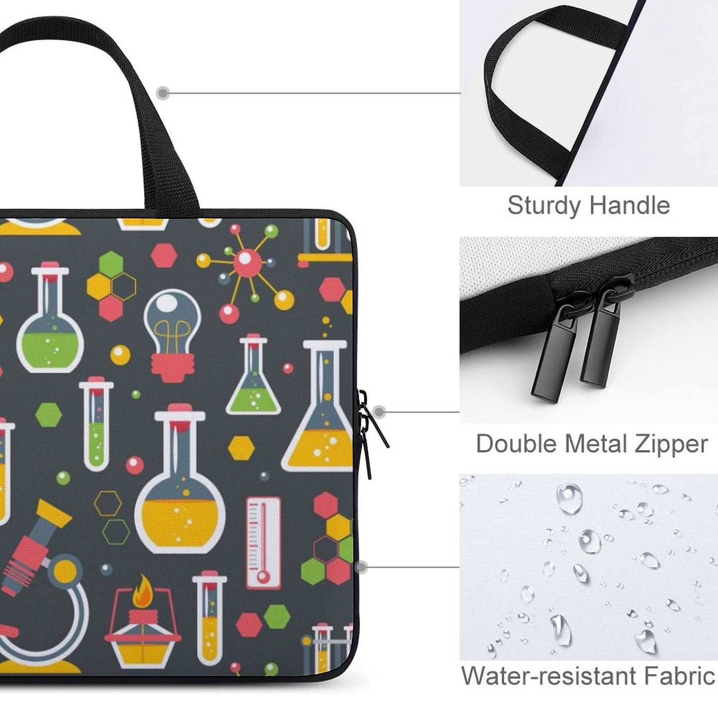 Chemistry Laptop Sleeve Case, Science Lab Research Computer Macbook Air Notebook 13 15 17 inch Bag Carrying Protective Padding Cover Pouch