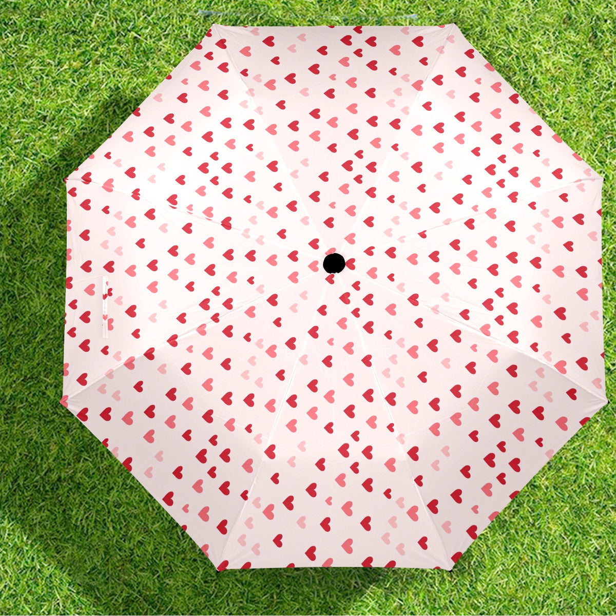 Hearts Umbrella, Red Pink Romantic Golf Anti-UV Semi-Automatic Sun Beach Rain Parasol Large Compact Travel Windproof Designer Men Women