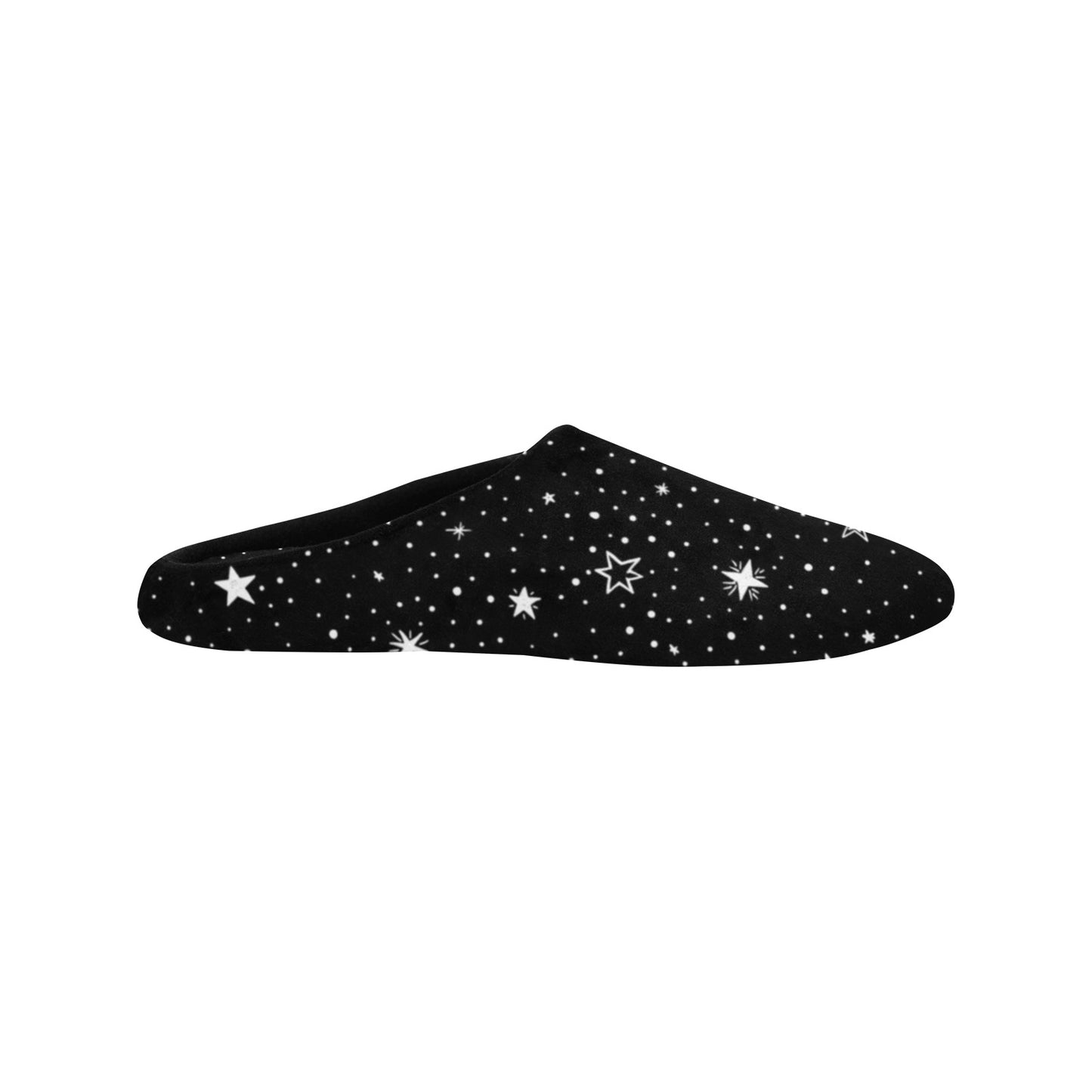 Stars Women's Slippers, Black White Space Universe Ladies House Slide Handmade Bedroom Warm Winter Cozy Designer Slip On Cotton Shoes