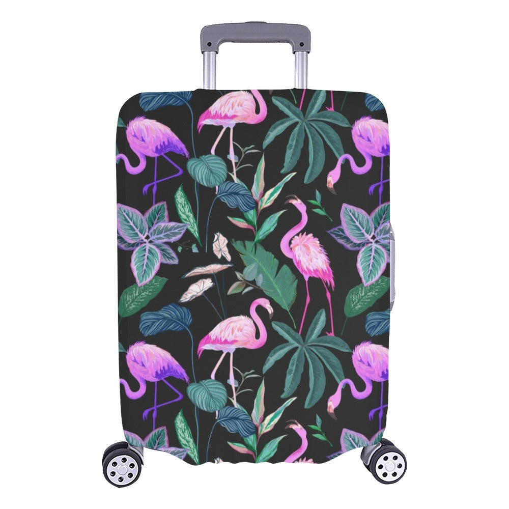 Flamingo Luggage Cover, Pink Purple Tropical Leaves Aesthetic