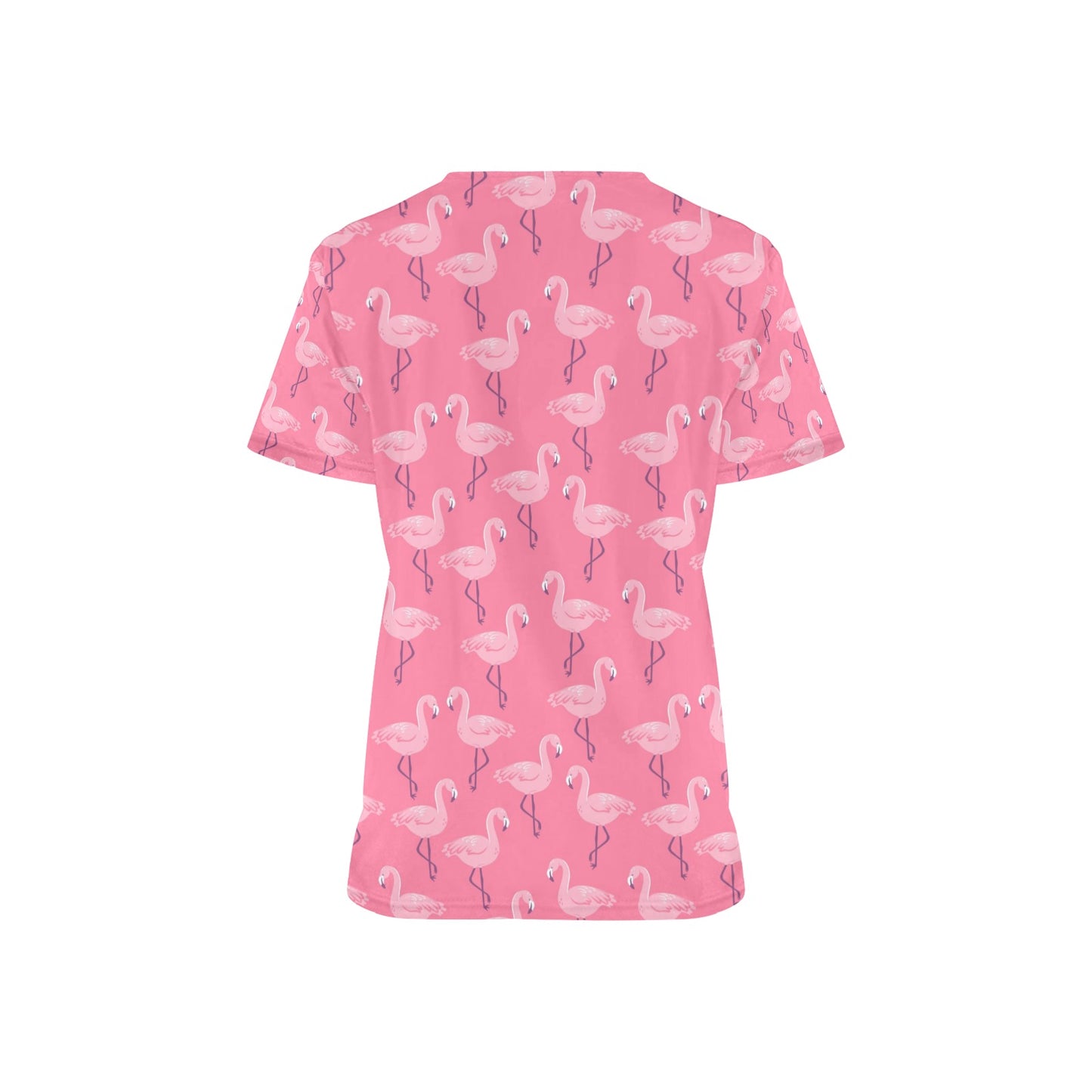 Pink Flamingo Medical Scrubs Top Women, Ladies Female Plus Size Nursing Cute Printed Nurse Vet Veterinary Assistant Uniform V Neck Pockets