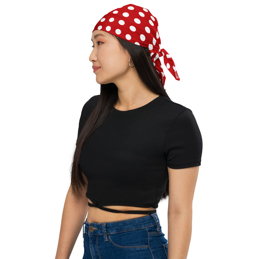Red White Polka Dots Bandana Headband Scarf, Women Men Female Ladies Hair Male Dog Neck Head Kerchief Printed Designer Cooling Small Large