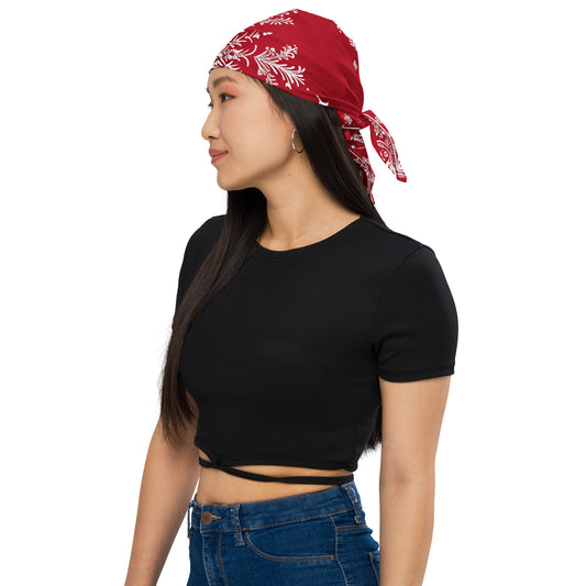 Red White Snowflake Bandana Headband Scarf, Christmas Xmas Winter Women Men Female Ladies Male Dog Neck Head Kerchief Designer Small Large - Starcove Fashion
