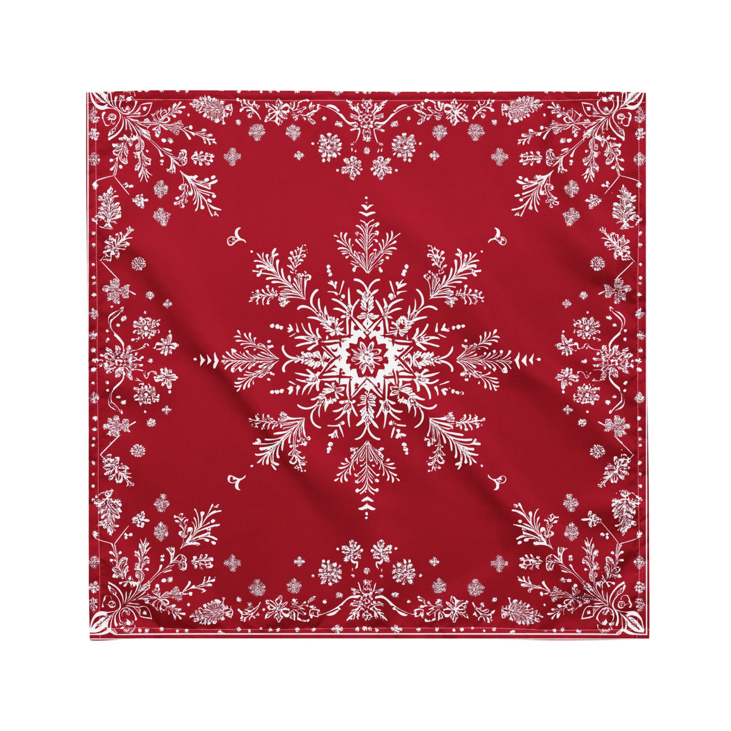 Red White Snowflake Bandana Headband Scarf, Christmas Xmas Winter Women Men Female Ladies Male Dog Neck Head Kerchief Designer Small Large - Starcove Fashion