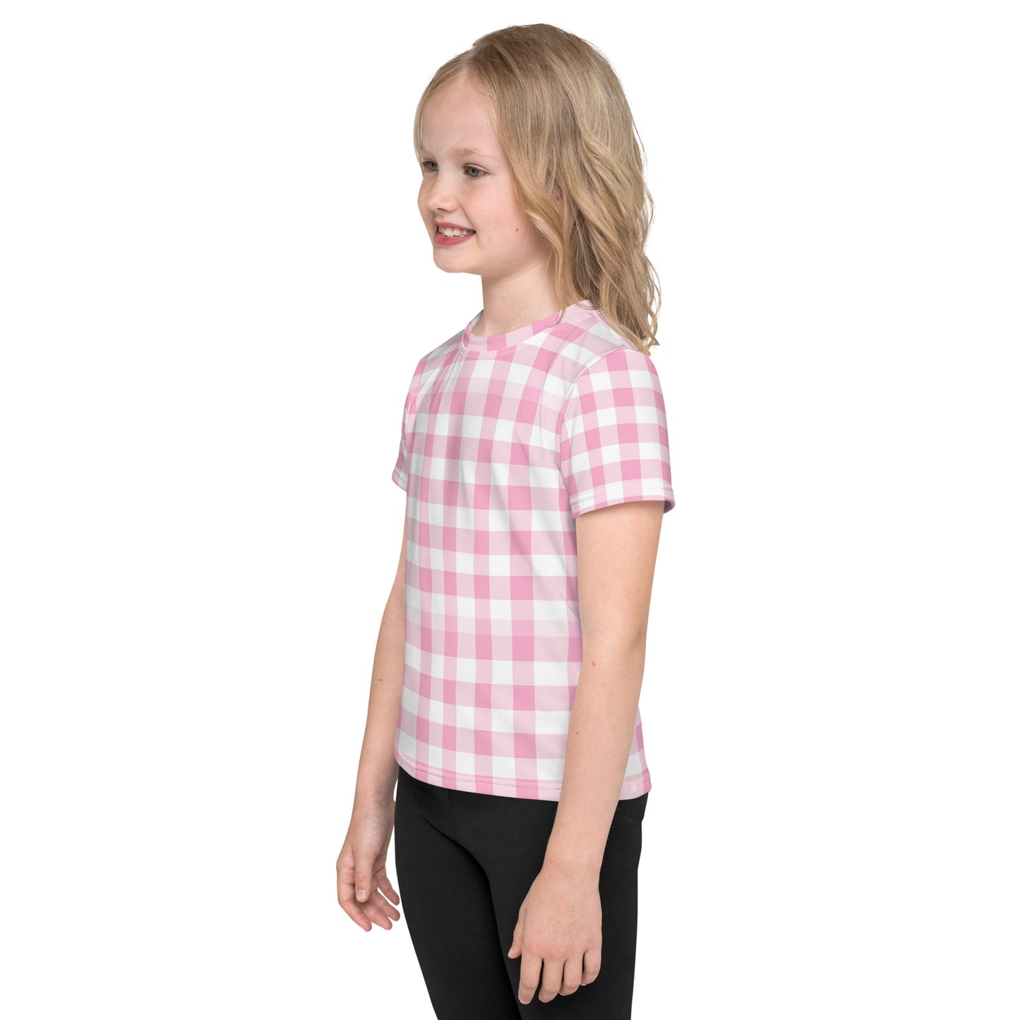 Pink Gingham Kids Tshirt (2T-7), Checkered Check Toddler Graphic Girls Boys Aesthetic Fashion Crewneck Tee Top Gift Shirt Starcove Fashion