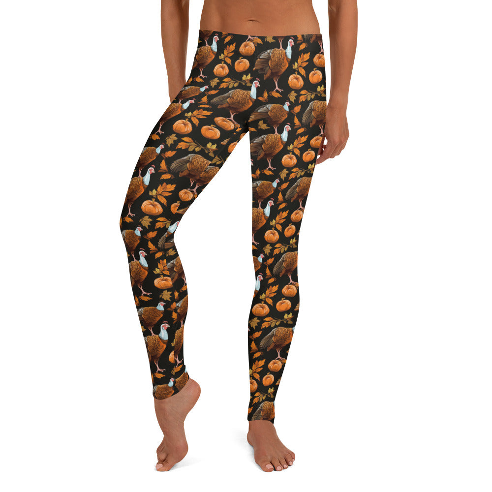 Thanksgiving Leggings Women Ladies, Turkeys Pumpkins Fall Autumn