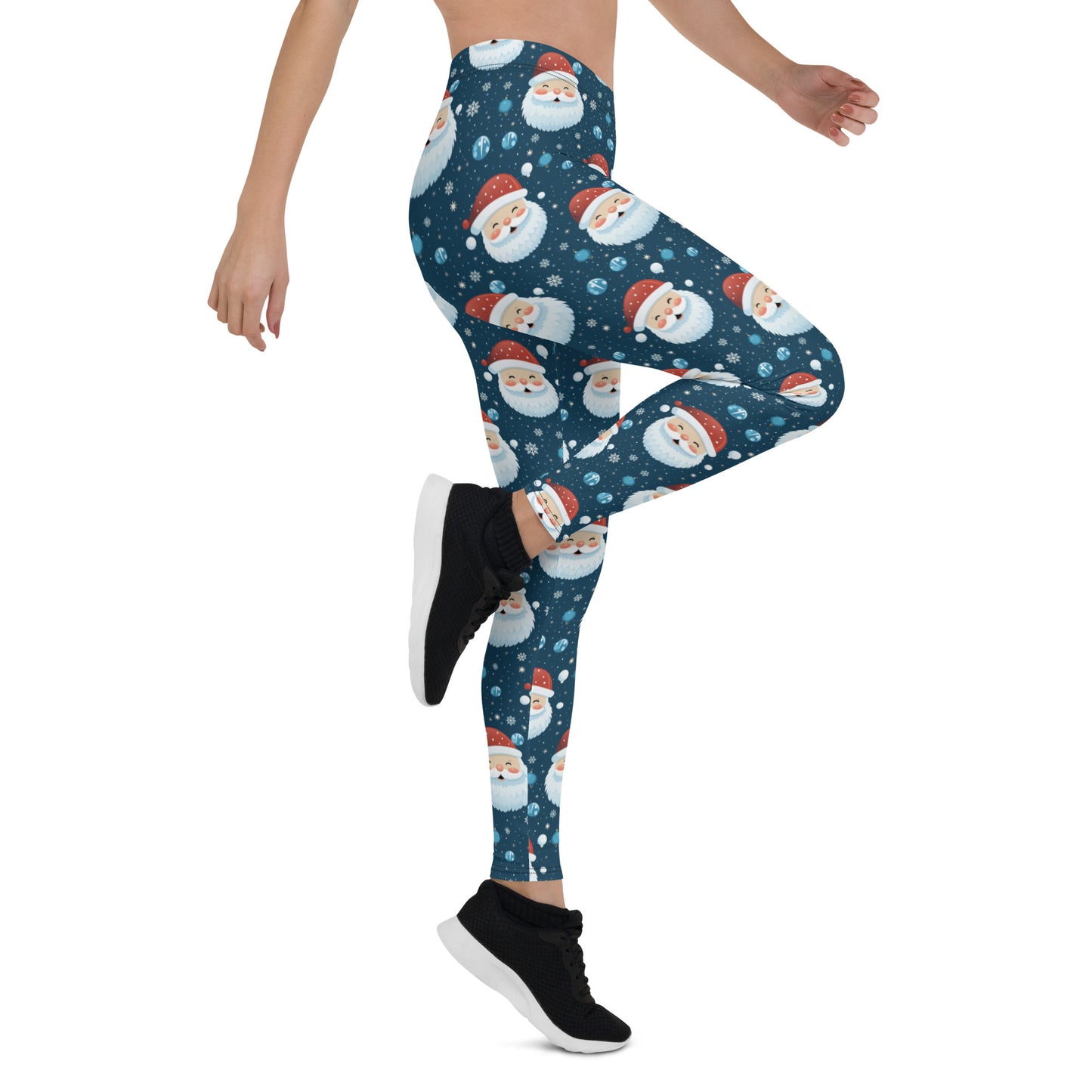 Santa Claus Leggings Women Ladies, Blue Snowflakes Christmas Xmas Holidays Printed Yoga Pants Cute Graphic Workout Running Fun Tights Starcove Fashion