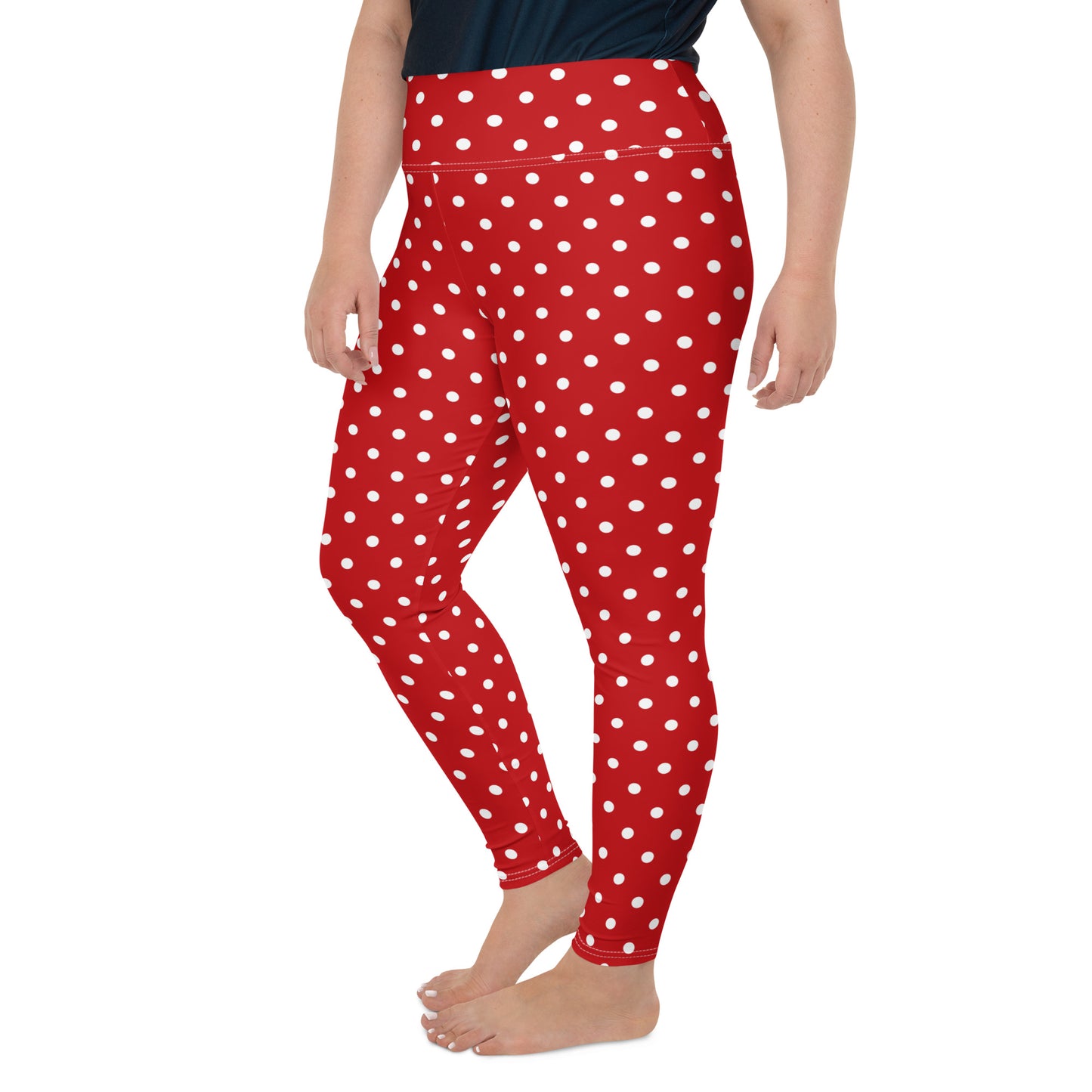 Red And White Polka Dot Plus Size Women Leggings, Printed Designer Christmas Holiday Workout Gym Sports Fun Yoga Pants Tights (2XL-6XL) Starcove Fashion