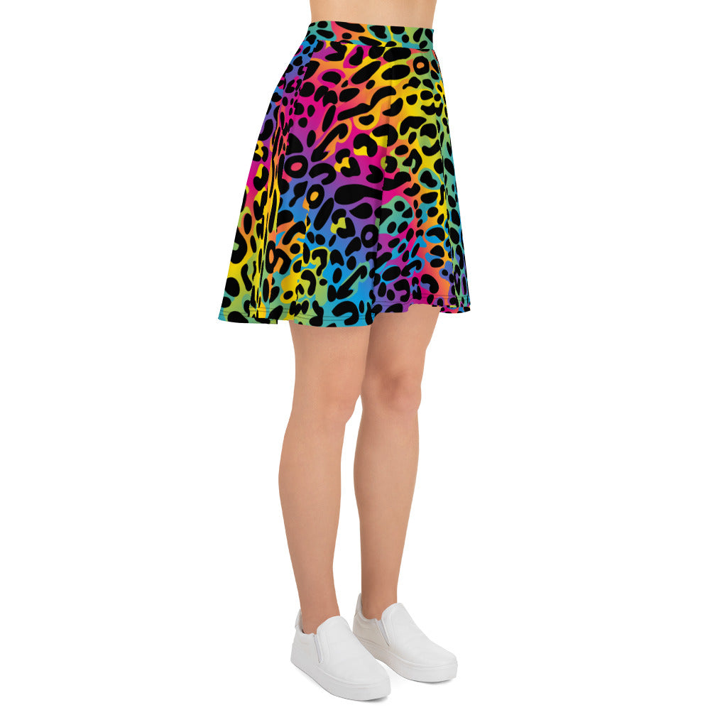 Rainbow Leopard Skater Skirt Women, Animal Print Mini Short Circle Cute Handmade Party Sexy Aesthetic girls Starcove Fashion