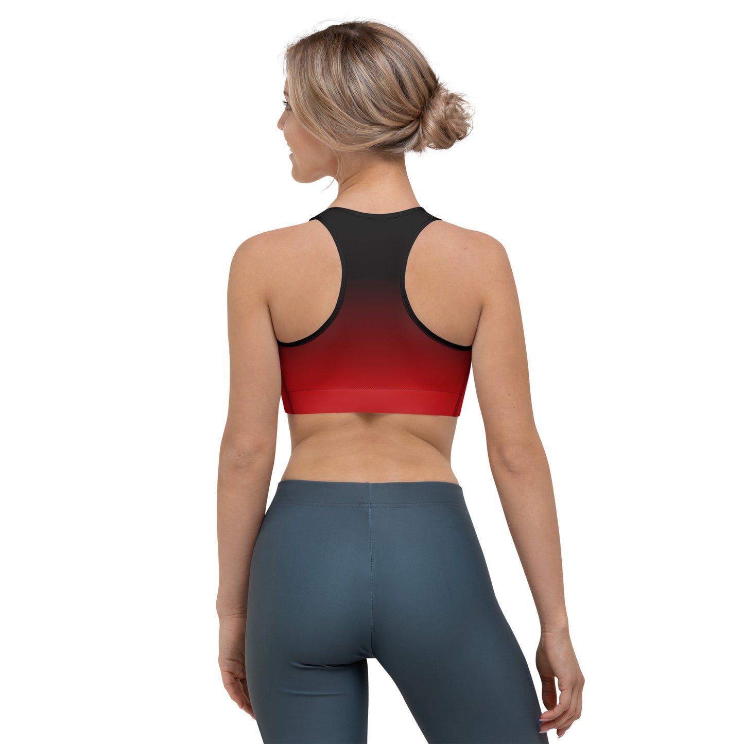 Black Red Ombre Sports Bra Women, Gradient Tie Dye Racing Back Yoga Fitness Workout Designer Training Top Starcove Fashion