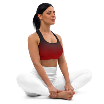 Black Red Ombre Sports Bra Women, Gradient Tie Dye Racing Back Yoga Fitness Workout Designer Training Top Starcove Fashion