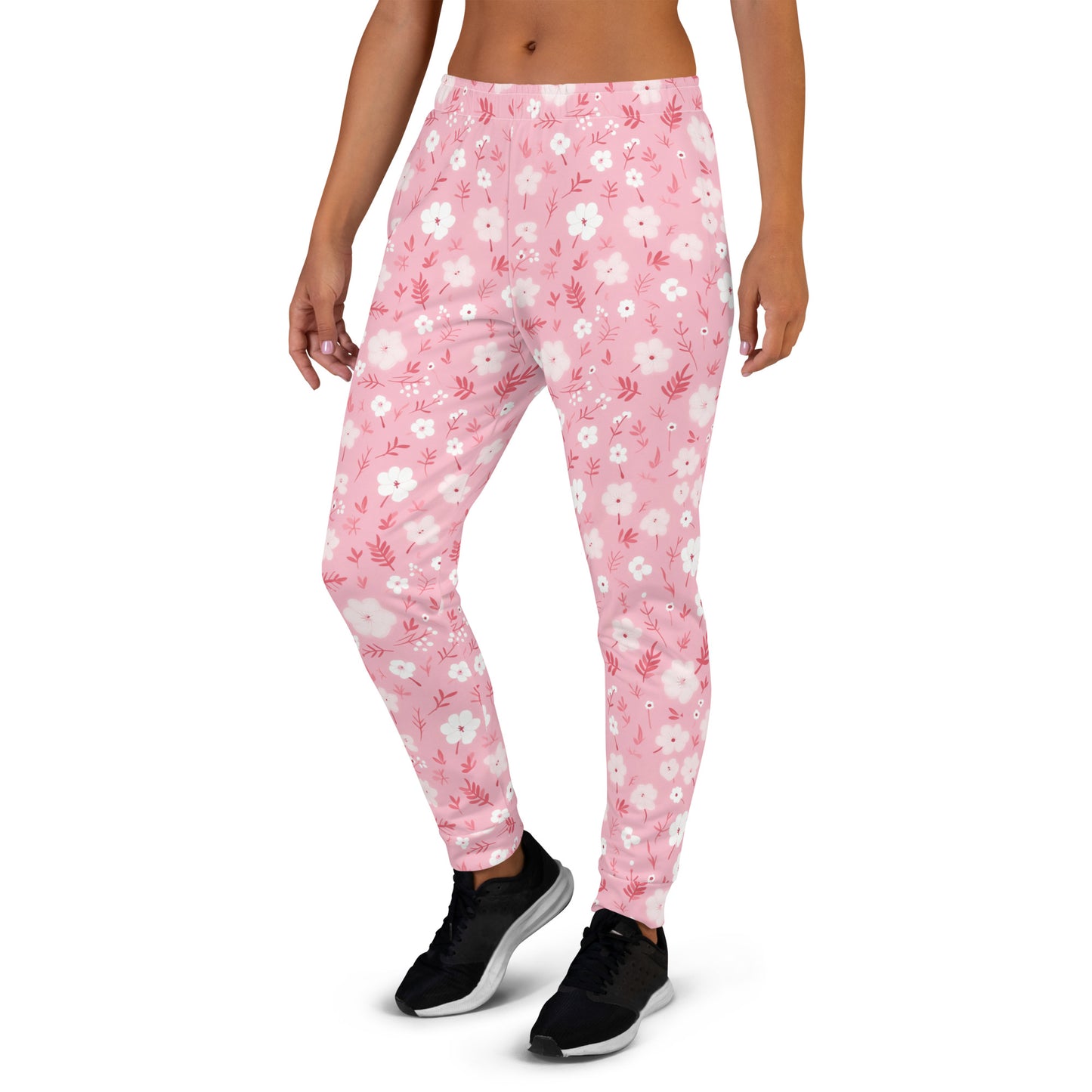 Pink Floral Women Joggers Sweatpants with Pockets, Flowers Fleece Fun Comfy Cotton Sweats Girls Ladies Pants Loungewear Starcove Fashion