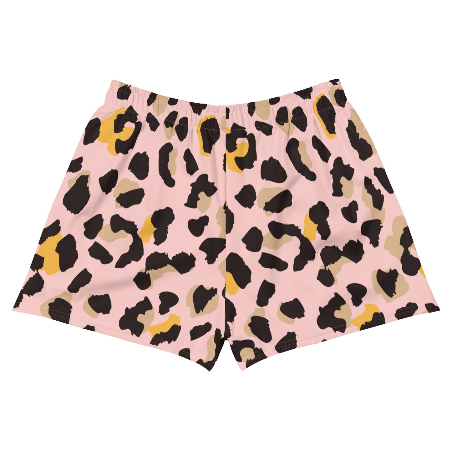 Pink Leopard Women Athletic Shorts, Animal Cheetah Print Workout Sports Gym Festival Running Moisture Wicking Ladies Bottoms Sustainable