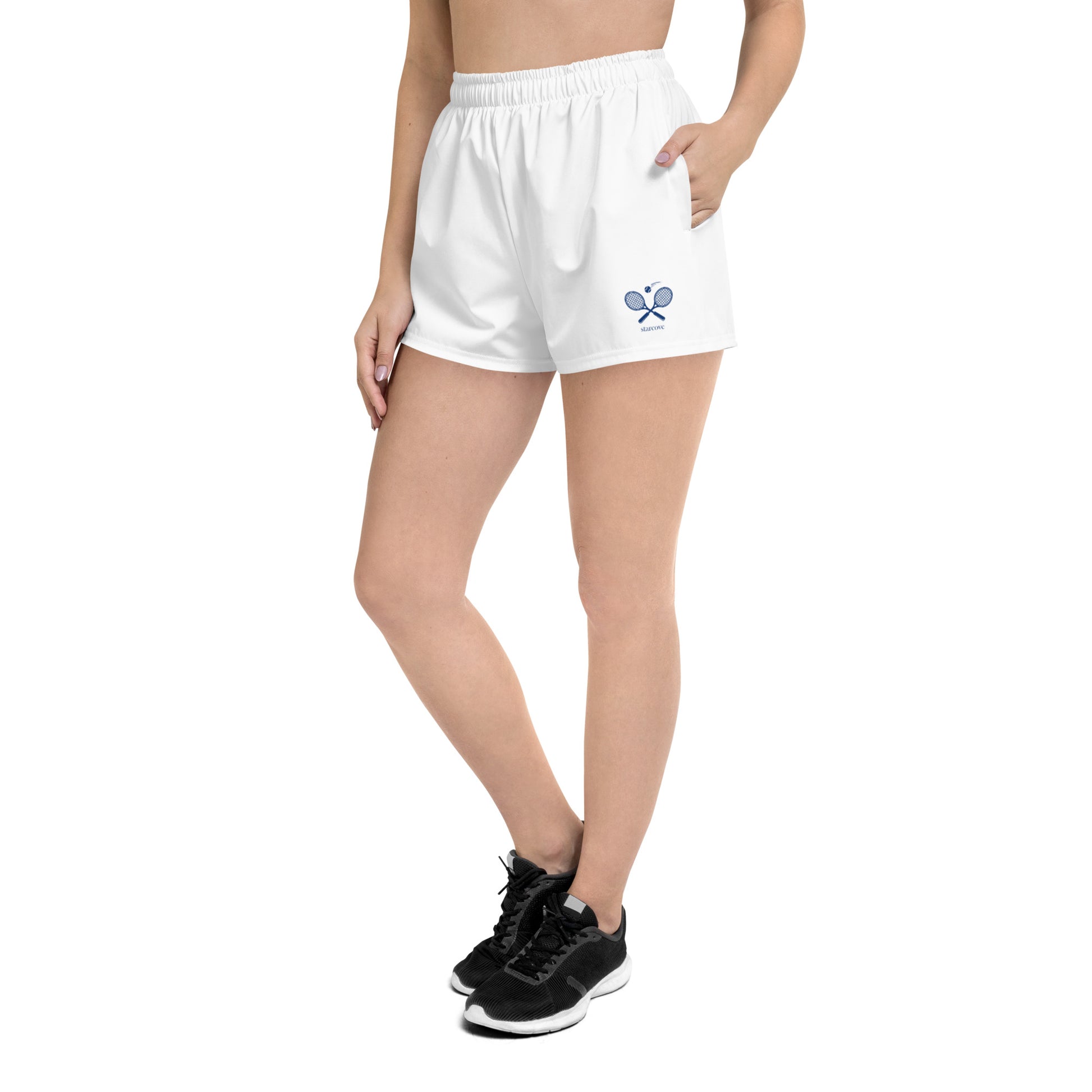 White Tennis Shorts Women with Ball Pockets, Athletic Vintage Retro Racket Racquets Sports Female Player Beach Outfit Ladies Gift Starcove Fashion