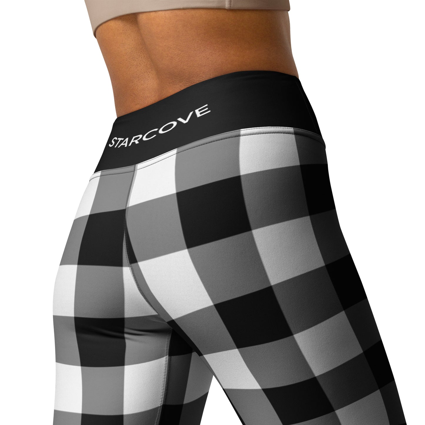 Black And White Buffalo Plaid Yoga Leggings Pants Women, Check Lumberjack Winter Christmas Tartan Printed Workout High Waisted Tights - Starcove Fashion