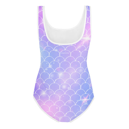 MERMAID Youth Girls Swimsuit, Purple Sparkle Printed Kids Young Swimwear Tween Pre-Teen Tail Scales Adolescent Cute One piece Bathing Suit Starcove Fashion