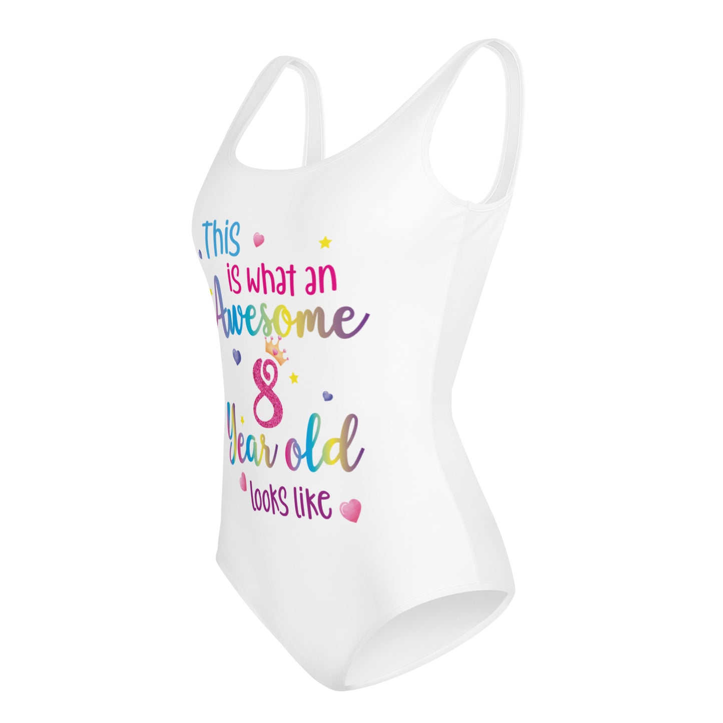 This is What an Awesome 8 Year Old Looks Like Girls Swimsuit, Birthday 8th Eight Year Fun Rainbow Party Gift Kids One Piece Bathing Suit Swimwear Starcove Fashion
