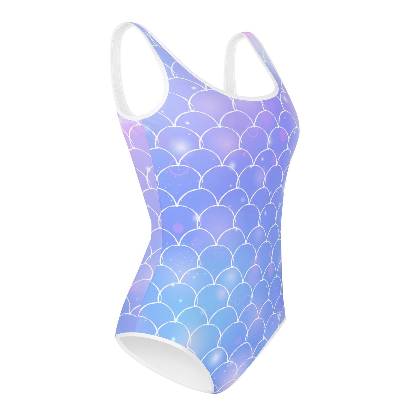 MERMAID Youth Girls Swimsuit, Purple Sparkle Printed Kids Young Swimwear Tween Pre-Teen Tail Scales Adolescent Cute One piece Bathing Suit Starcove Fashion