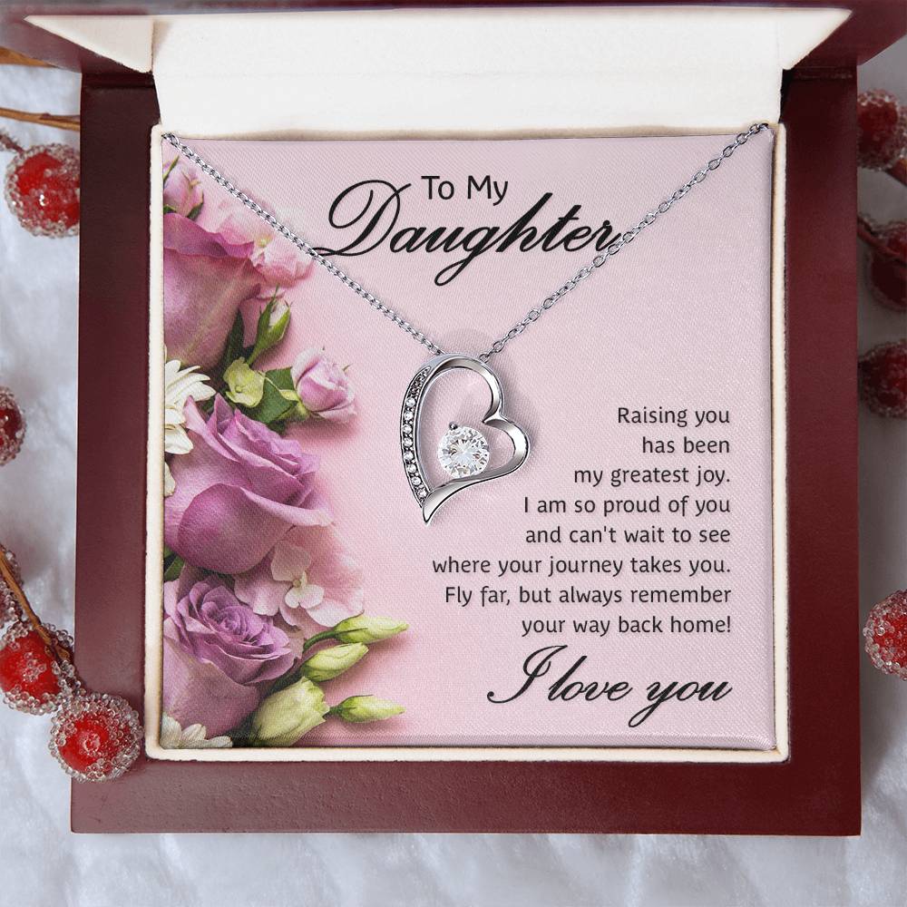 To My Daughter Necklace from Mom Dad, Hearts Love You Message Card Girls Mother Pendant Gold Finish Jewelry Birthday Christmas Gift Box