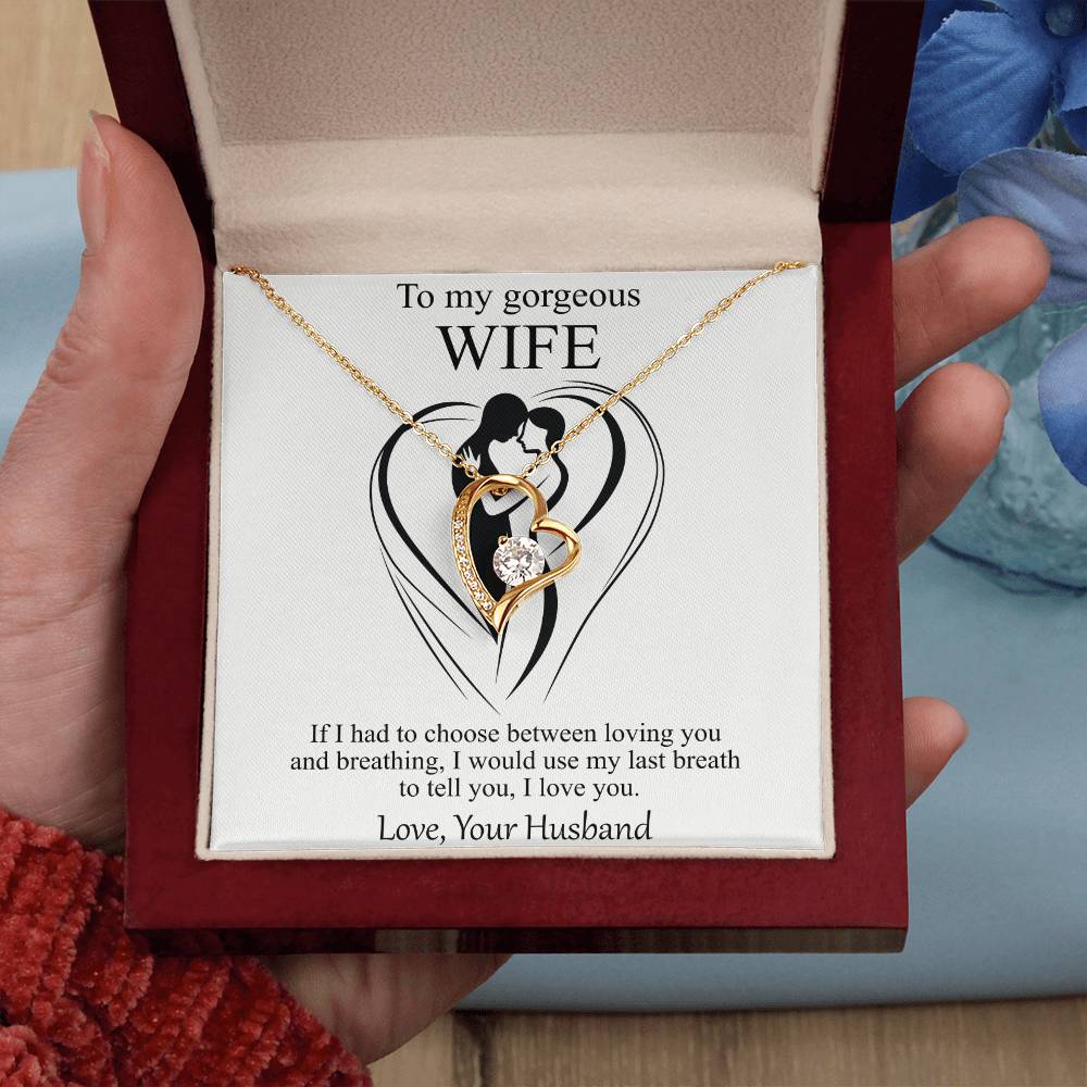 To My Wife Necklace from Husband, Message Line Art Drawing Card Love Pendant Gold Anniversary Jewelry Birthday Christmas Valentine Gift