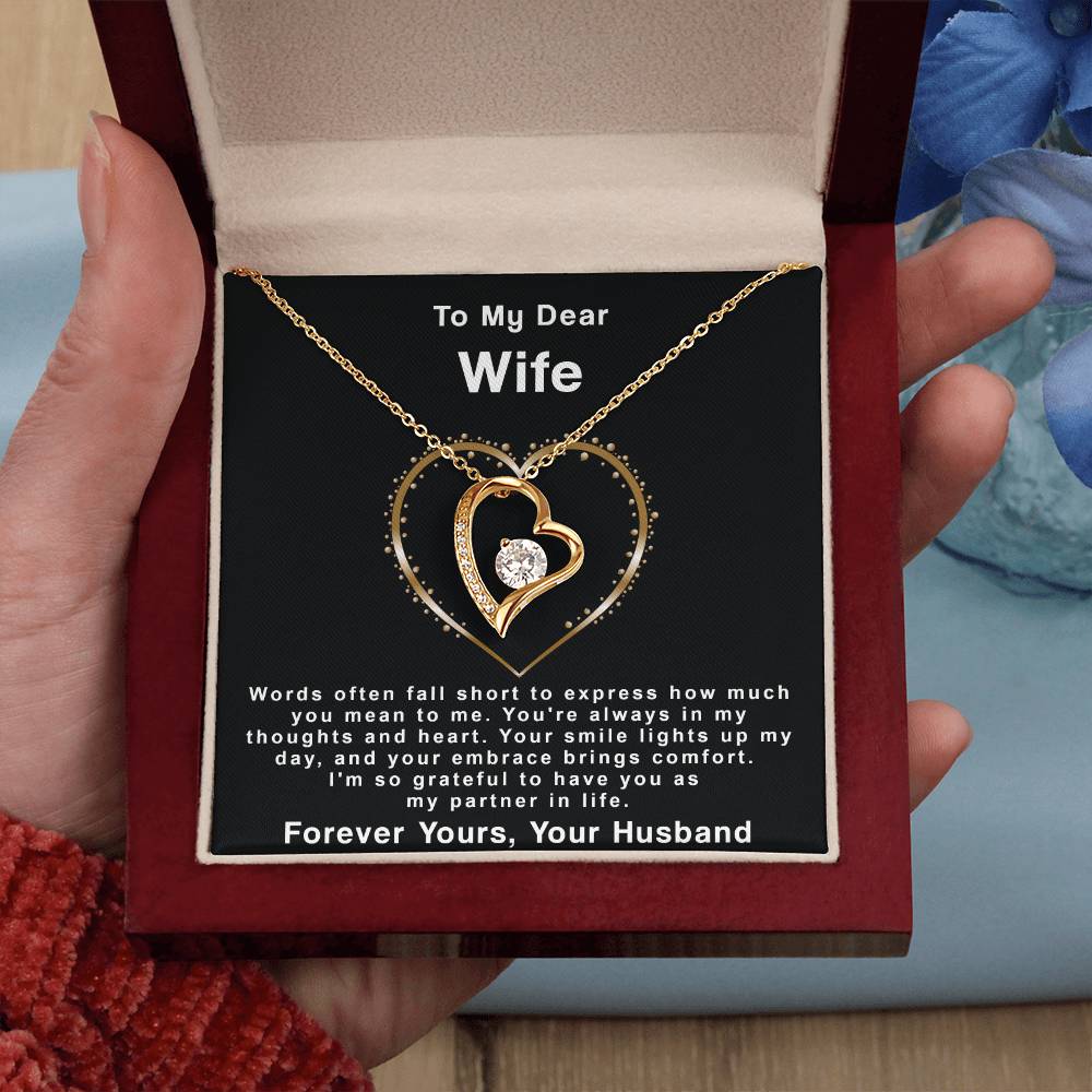 To My Wife Necklace from Husband, Message Card Hubby Forever Love Pendant Gold Anniversary Jewelry Birthday Christmas Valentines Day Gift