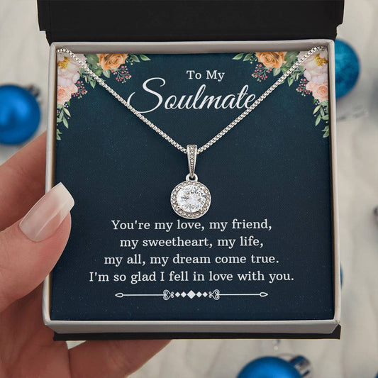 To My Soulmate Necklace, Crystal Pendant Jewelry Gift Girlfriend Her Wife Message Card Love Romantic Anniversary Valentine Birthday