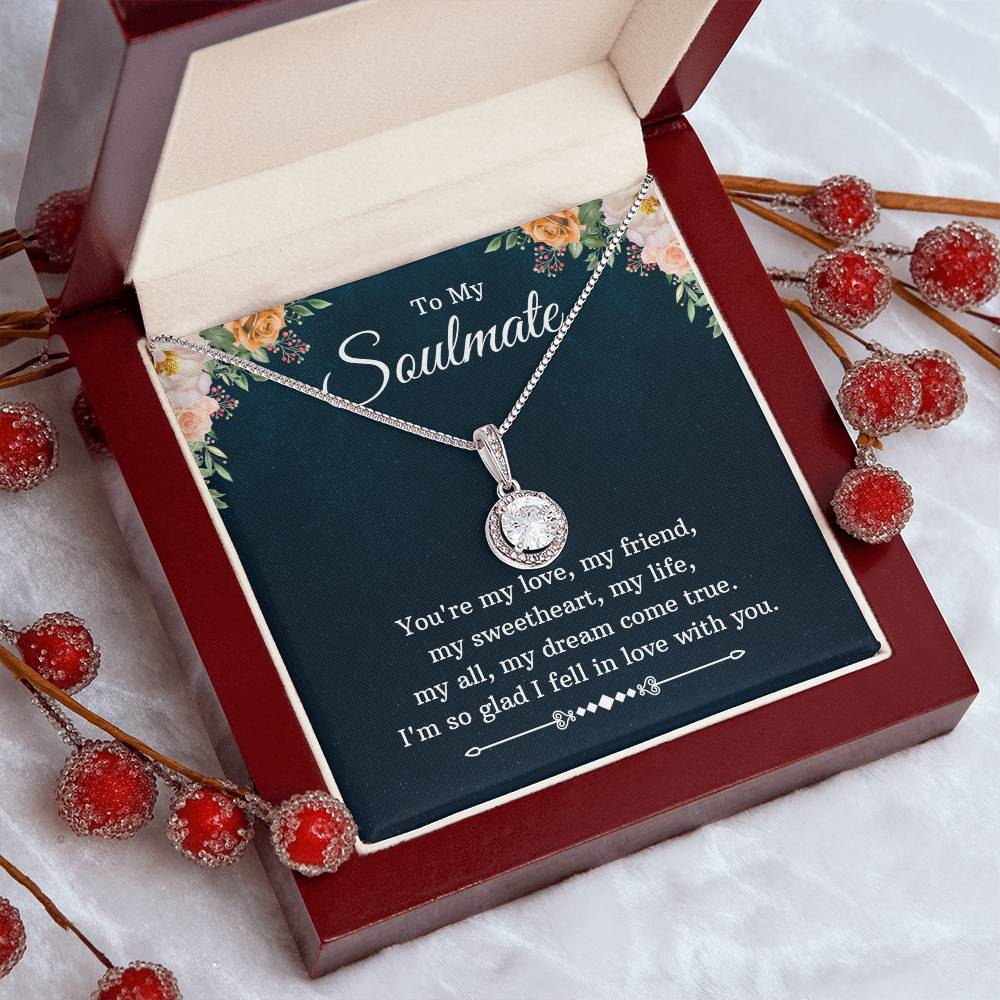 To My Soulmate Necklace, Crystal Pendant Jewelry Gift Girlfriend Her Wife Message Card Love Romantic Anniversary Valentine Birthday