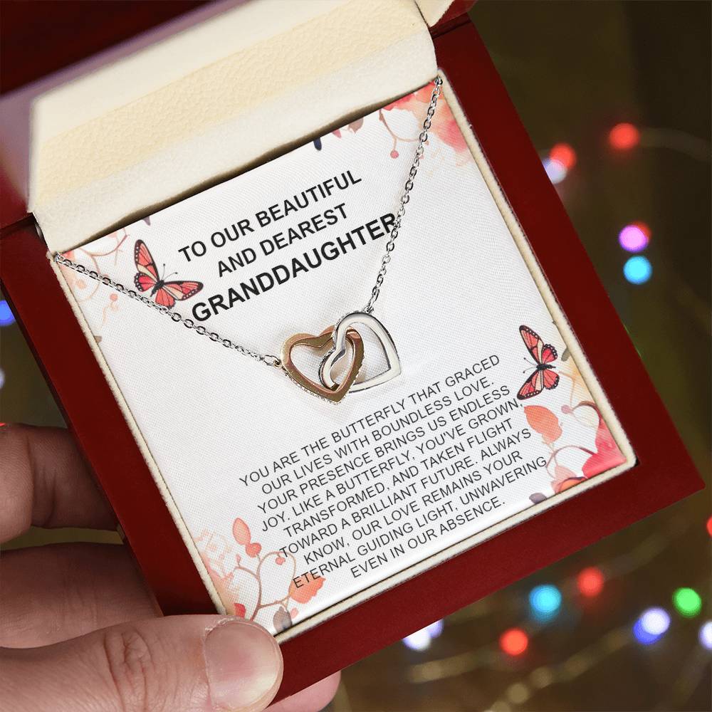 Granddaughter Necklace From Grandparents, Grandma Grandpa Hearts Pendant Jewelry Gold Grandmother Birthday Butterfly Message Card Starcove Fashion