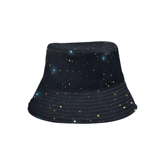 Galaxy Bucket Hat, Constellation Space Stars Cosmic Retro Vintage Summer Festival Cute Women Men Adults Designer Beach Sun Shade Twill