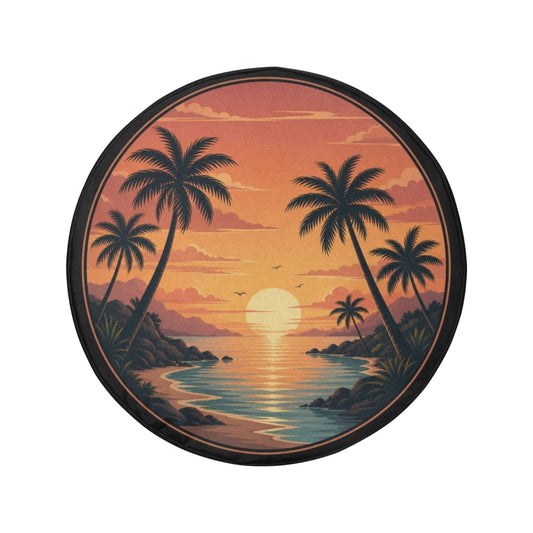 Beach Spare Tire Cover, Palm Trees Sunset Island Backup Camera Hole Rear Wheel Accessories Sun Tropical Unique Trailer Camper RV Back Car